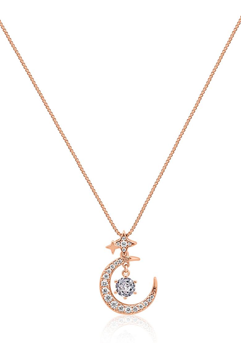 925 Pure Silver Zircon Studded Rose Gold Chain Pendant