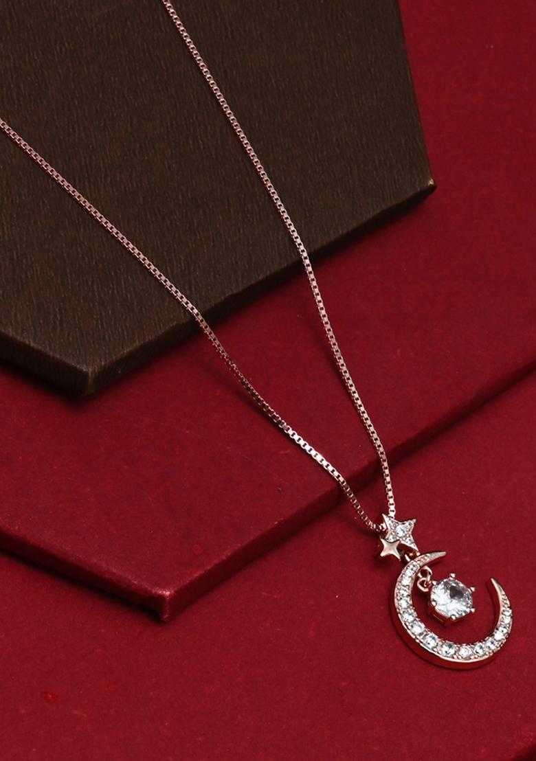 925 Pure Silver Zircon Studded Rose Gold Chain Pendant