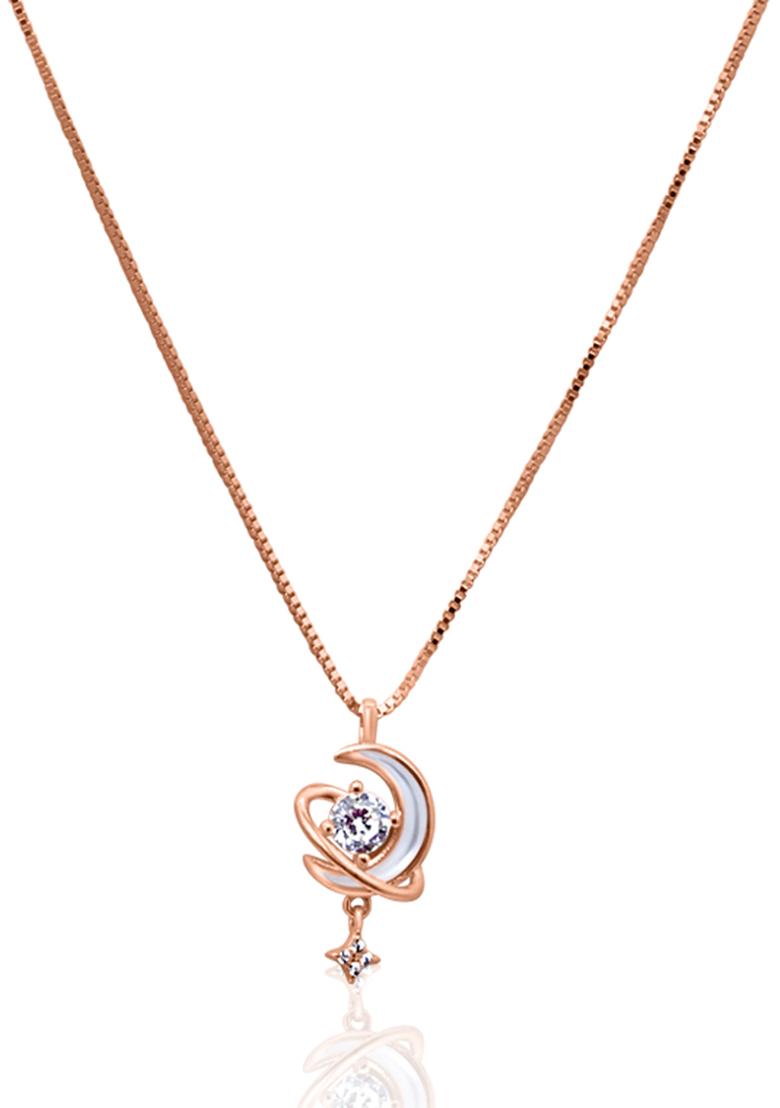 925 Pure Silver Zircon Studded Rose Gold Chain Pendant