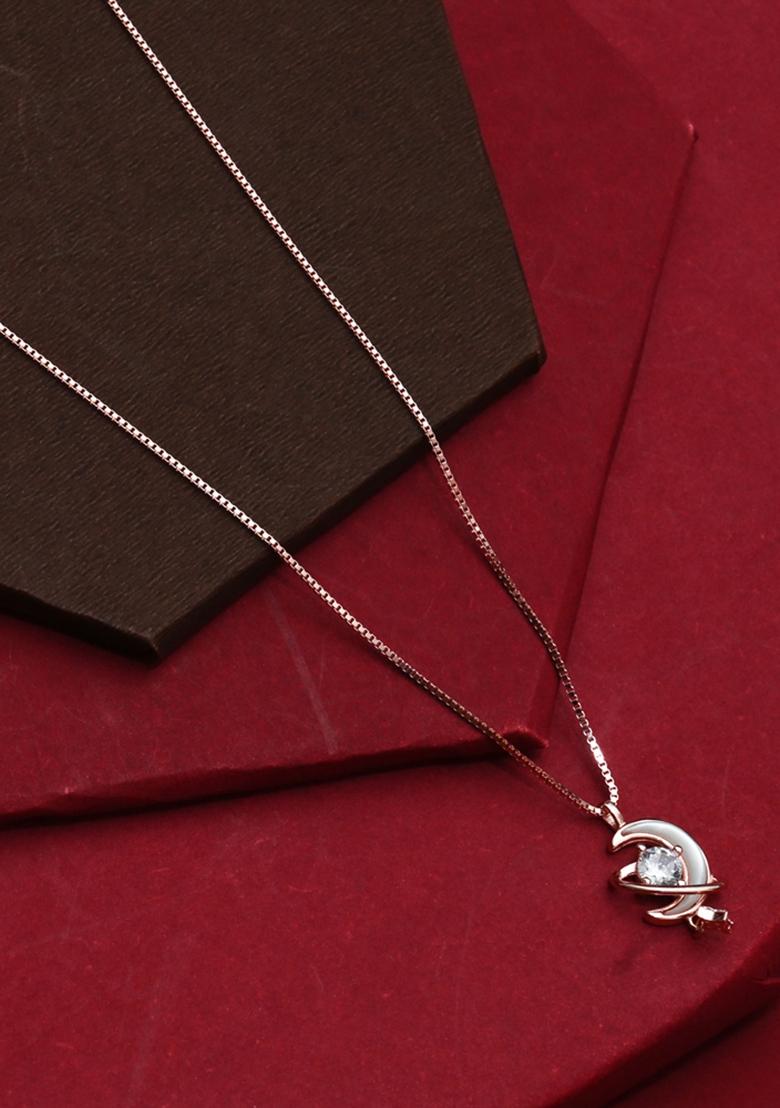925 Pure Silver Zircon Studded Rose Gold Chain Pendant