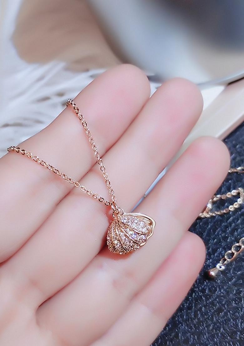 Rose Gold Oyster Shell Pearl Stainless Steel Pendant Necklace