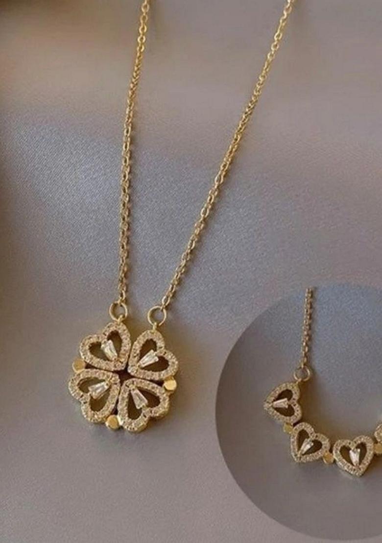Heart Four Leaf Gold Plated Clover Magnetic Pendant Necklace