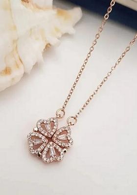Heart Four Leaf Rose Gold Plated Clover Magnetic Pendant Necklace