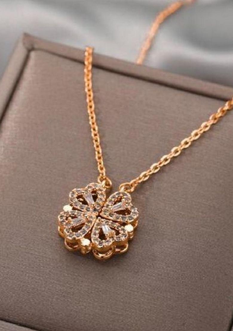 Heart Four Leaf Rose Gold Plated Clover Magnetic Pendant Necklace