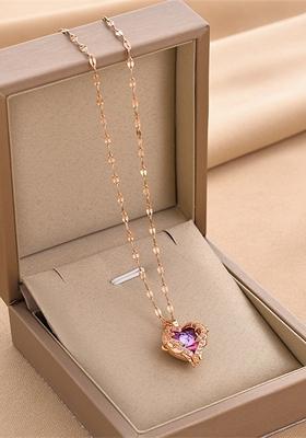 Rose Gold Purple Crystal Ocean Heart Pendant Necklace