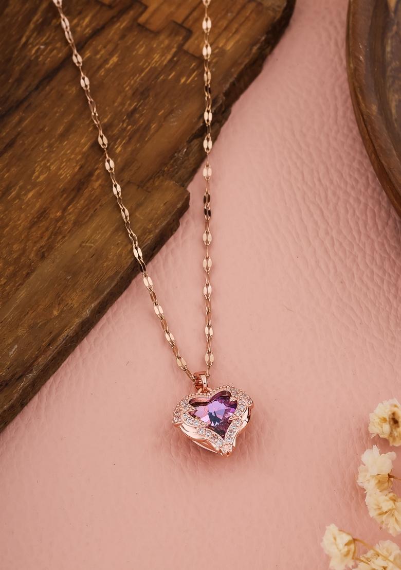 Rose Gold Purple Crystal Ocean Heart Pendant Necklace