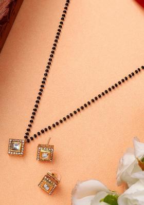 22Kt Gold Plated Square Kundan Mangal Sutra