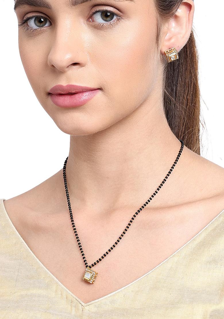 22Kt Gold Plated Square Kundan Mangal Sutra