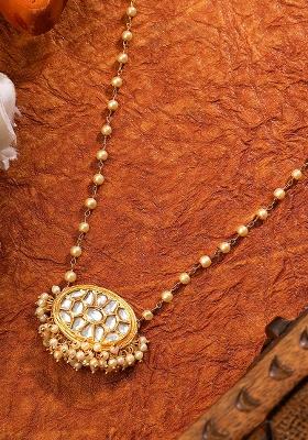 22Kt Gold Plated Sunrise Kundan Pearl Chain Necklace