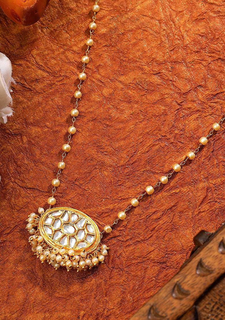22Kt Gold Plated Sunrise Kundan Pearl Chain Necklace - Indya