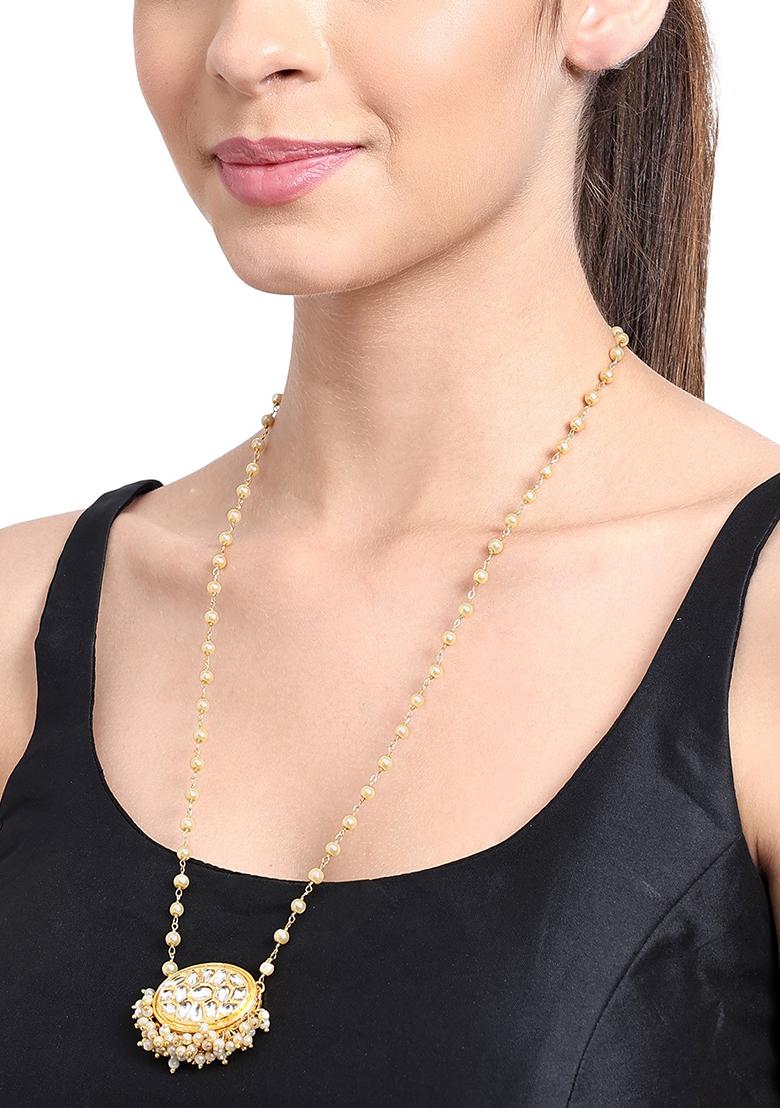 22Kt Gold Plated Sunrise Kundan Pearl Chain Necklace