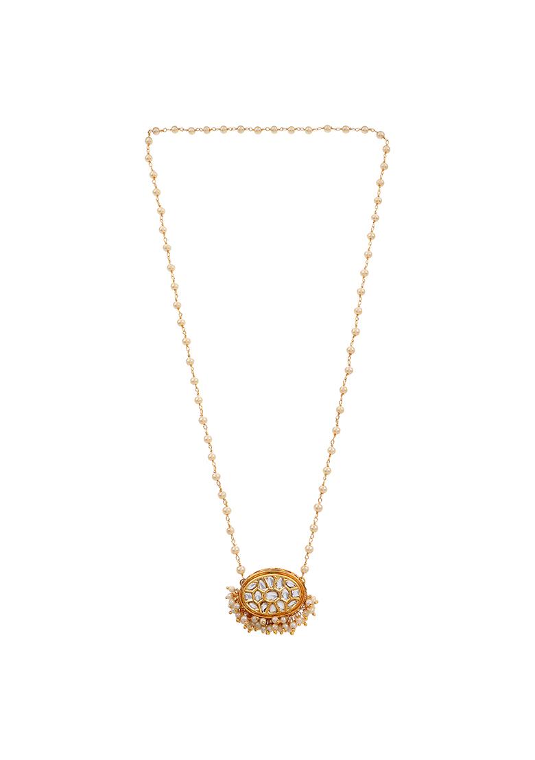 22Kt Gold Plated Sunrise Kundan Pearl Chain Necklace