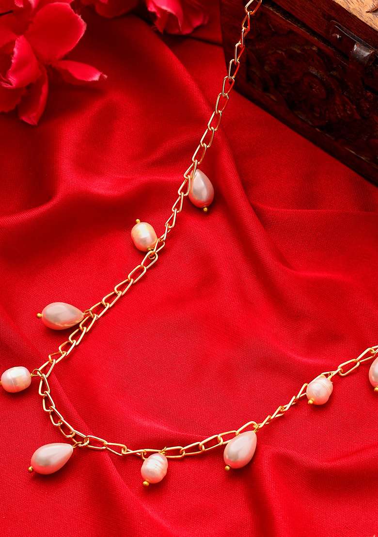 22Kt Gold Plated Pearl Radiance Contemporary Chain Necklace - Indya
