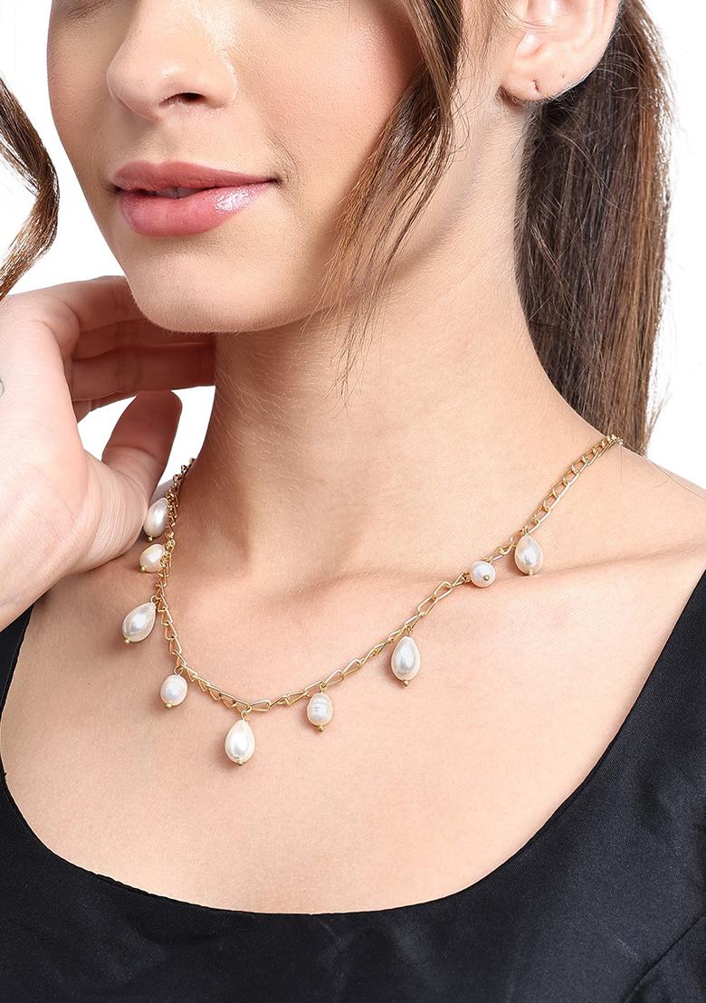 22Kt Gold Plated Pearl Radiance Contemporary Chain Necklace