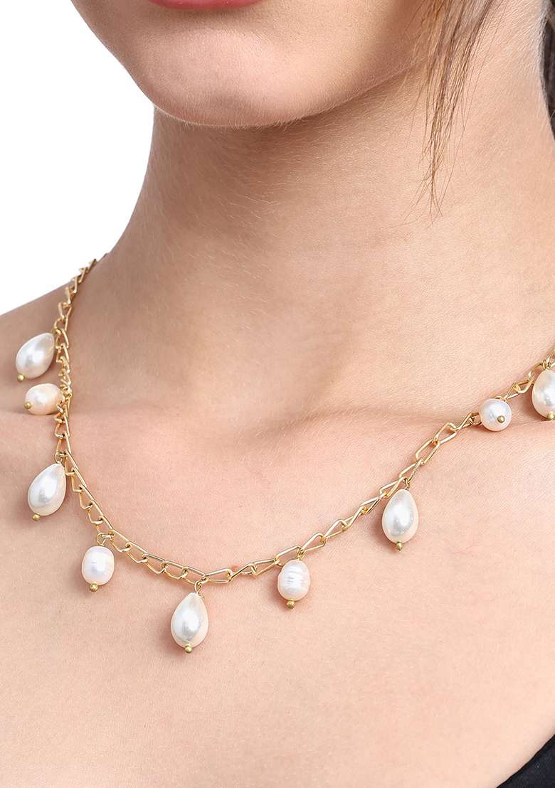 22Kt Gold Plated Pearl Radiance Contemporary Chain Necklace - Indya