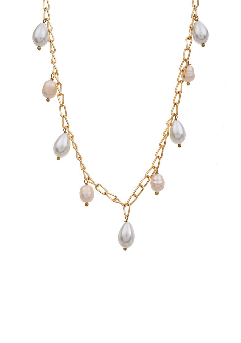 22Kt Gold Plated Pearl Radiance Contemporary Chain Necklace