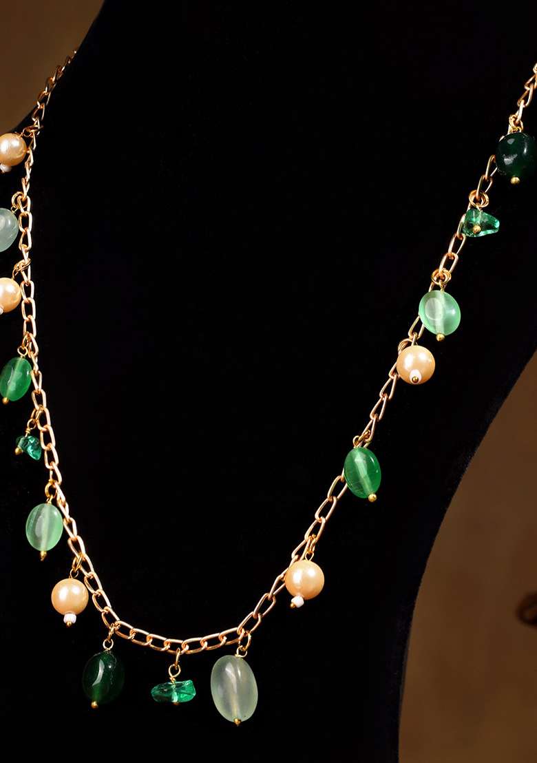 22Kt Gold Plated Lush Green Contemporary Chain Necklace - Indya