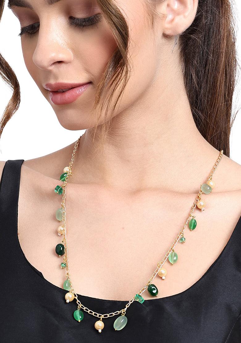 22Kt Gold Plated Lush Green Contemporary Chain Necklace