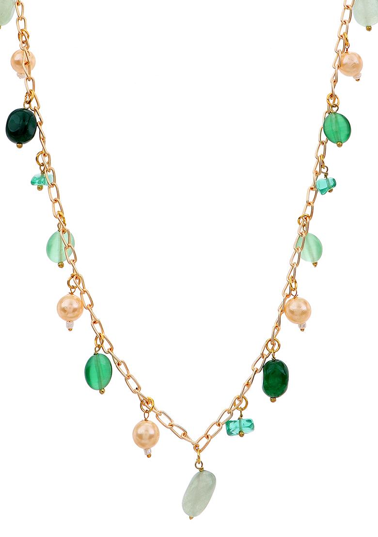 22Kt Gold Plated Lush Green Contemporary Chain Necklace