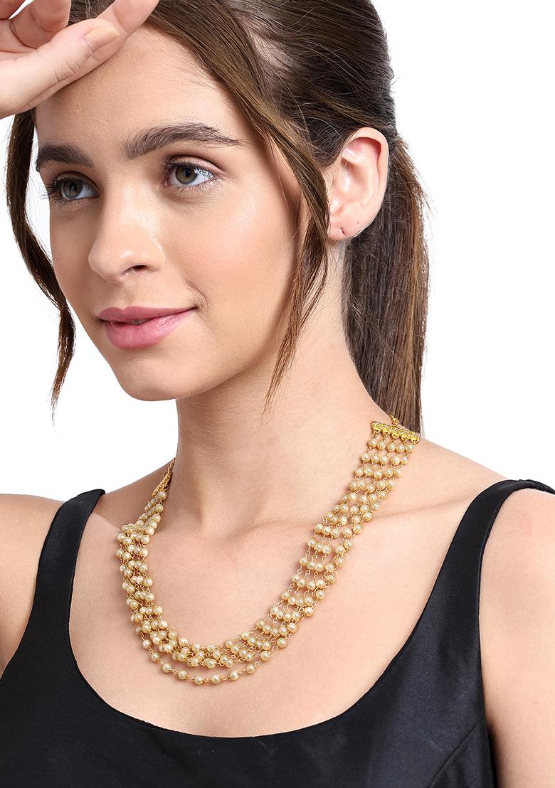22Kt Gold Plated 5 Strand Pearl Chain Necklace