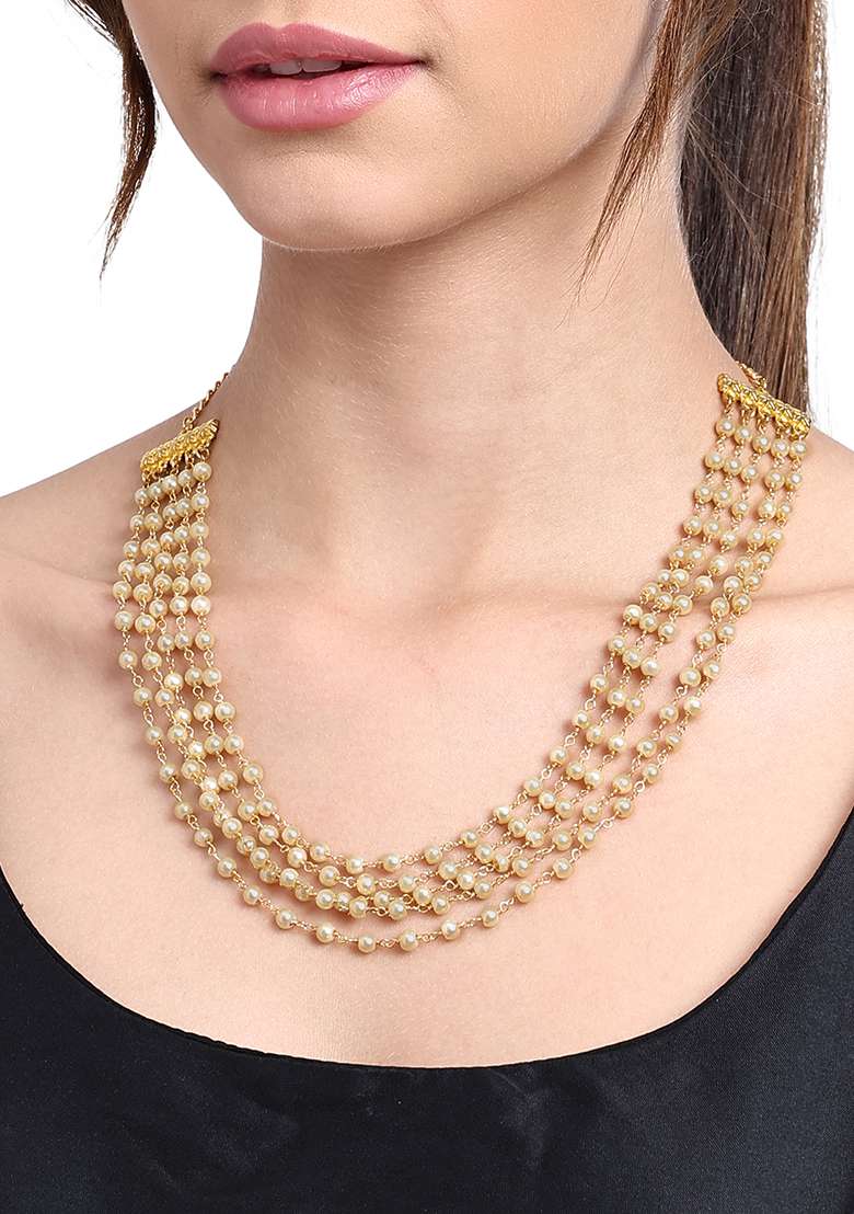 22Kt Gold Plated 5 Strand Pearl Chain Necklace - Indya
