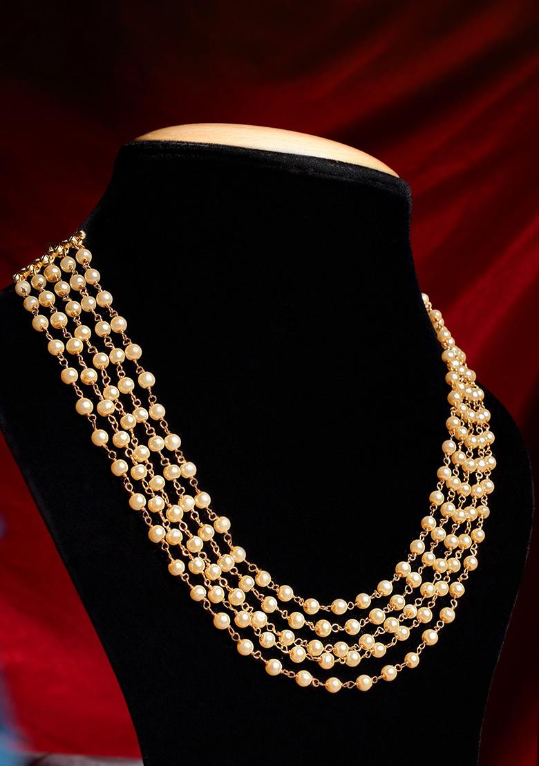 22Kt Gold Plated 5 Strand Pearl Chain Necklace