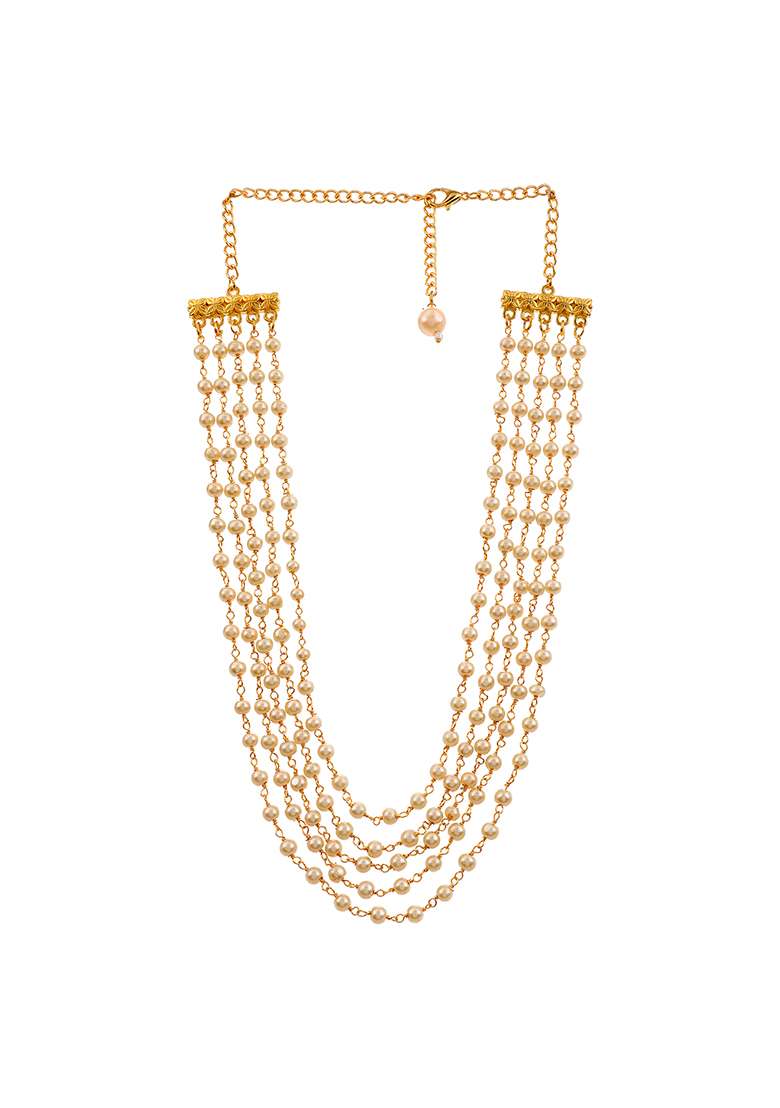 22Kt Gold Plated 5 Strand Pearl Chain Necklace - Indya