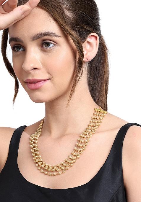 22Kt Gold Plated 5 Strand Pearl Chain Necklace