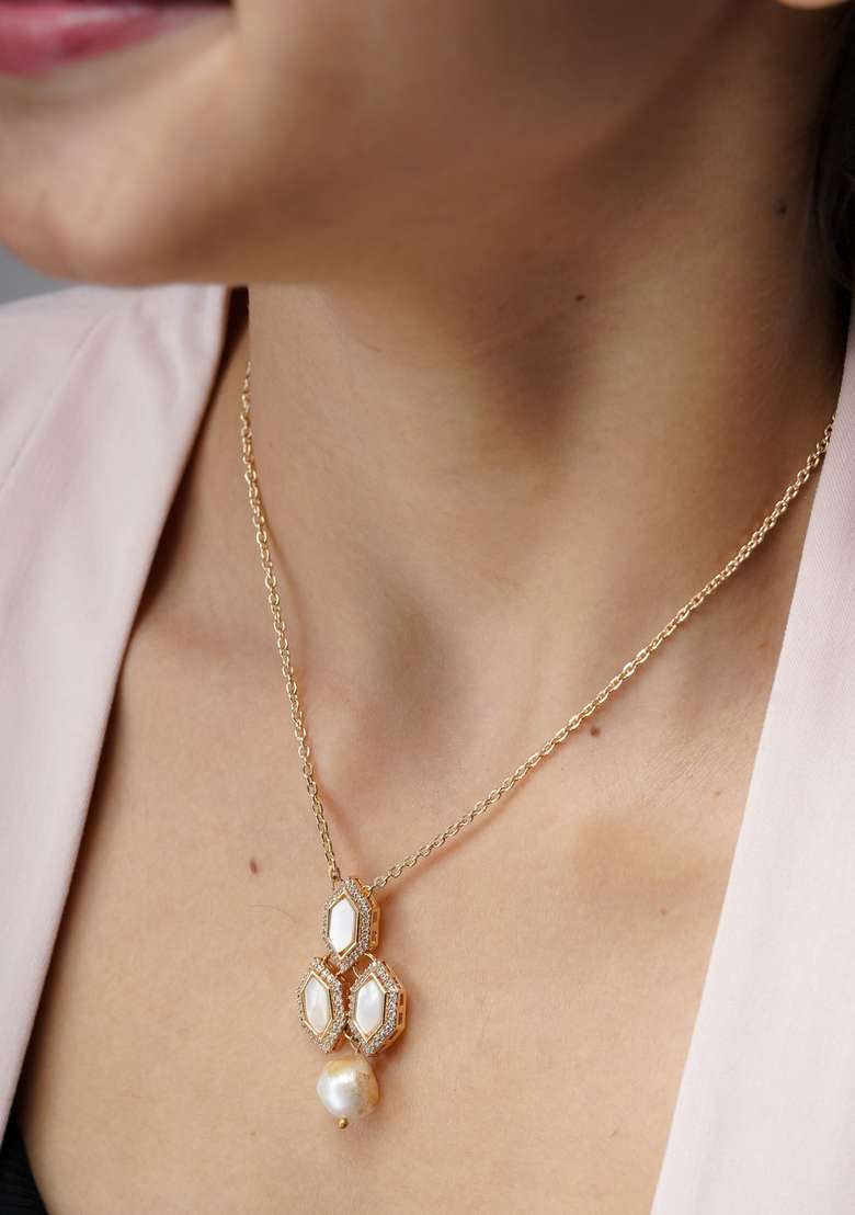 22Kt Gold Plated Pearl Mosaic Necklace - Indya