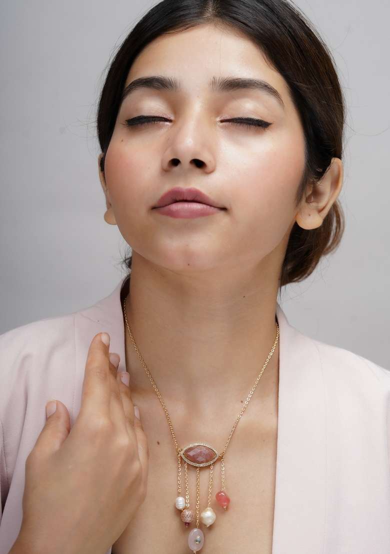 22Kt Gold Plated Rosy Radiance Necklace - Indya