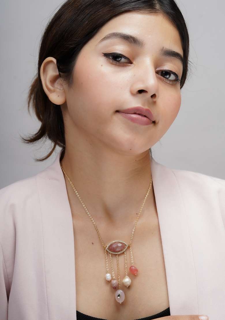22Kt Gold Plated Rosy Radiance Necklace - Indya