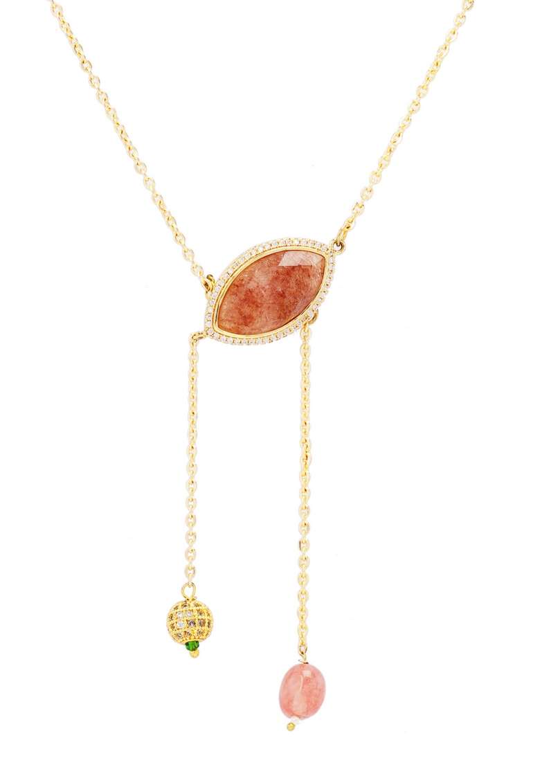 22Kt Gold Plated Rose Quartz Asymmetric Necklace - Indya
