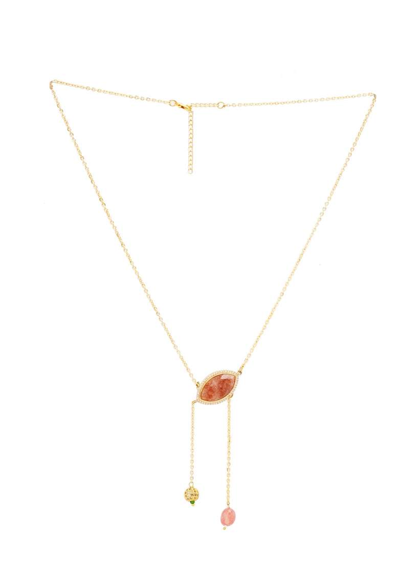 22Kt Gold Plated Rose Quartz Asymmetric Necklace - Indya