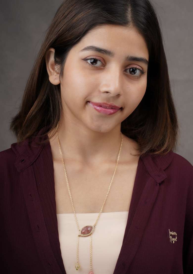 22Kt Gold Plated Rose Quartz Asymmetric Necklace - Indya