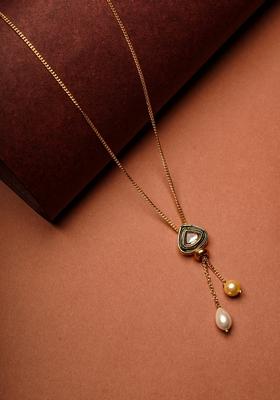 22Kt Gold Plated Green Enameled Kundan Lariat