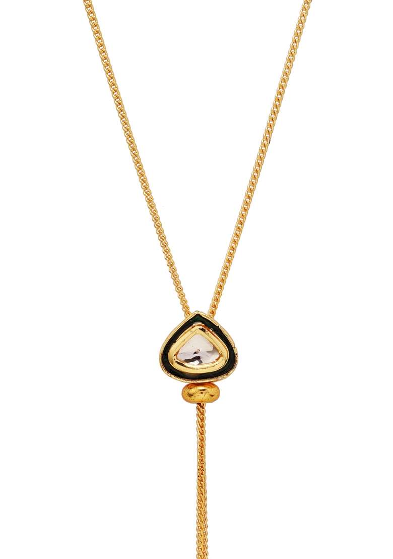22Kt Gold Plated Green Enameled Kundan Lariat - Indya