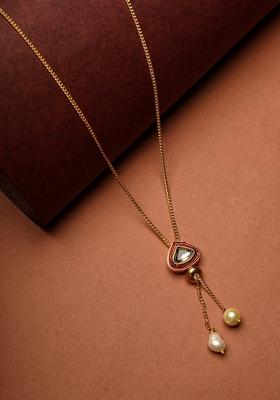 22Kt Gold Plated Red Enameled Kundan Lariat