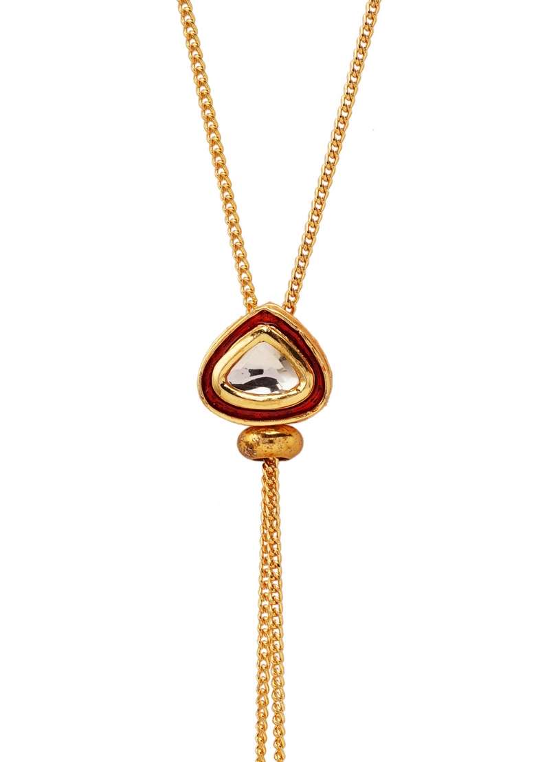 22Kt Gold Plated Red Enameled Kundan Lariat - Indya