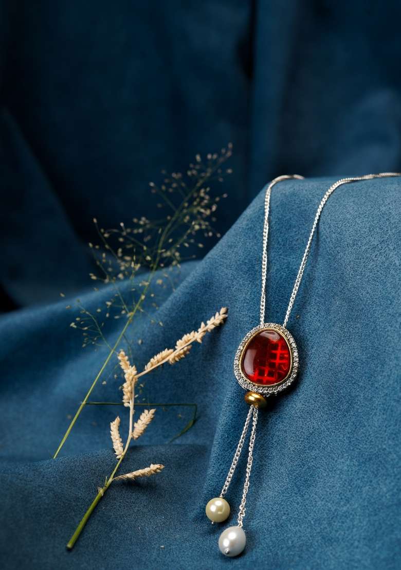 22Kt Gold Plated Dazzling Red Lariat - Indya