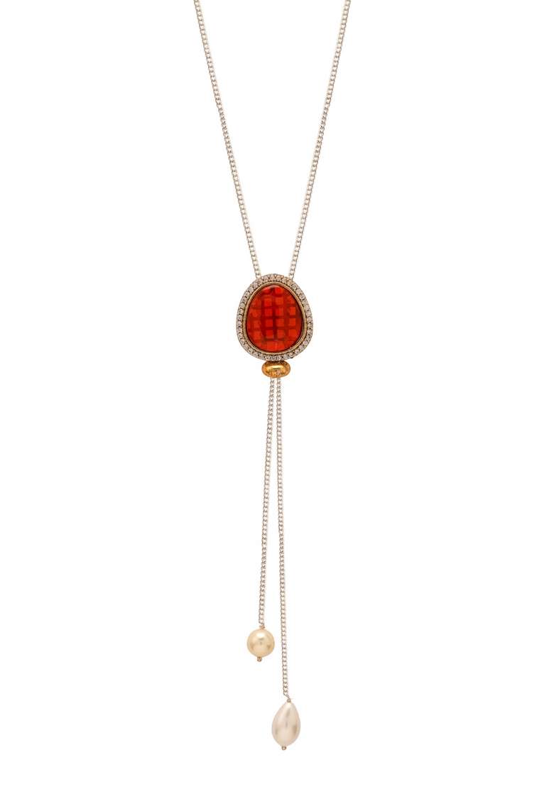 22Kt Gold Plated Dazzling Red Lariat - Indya