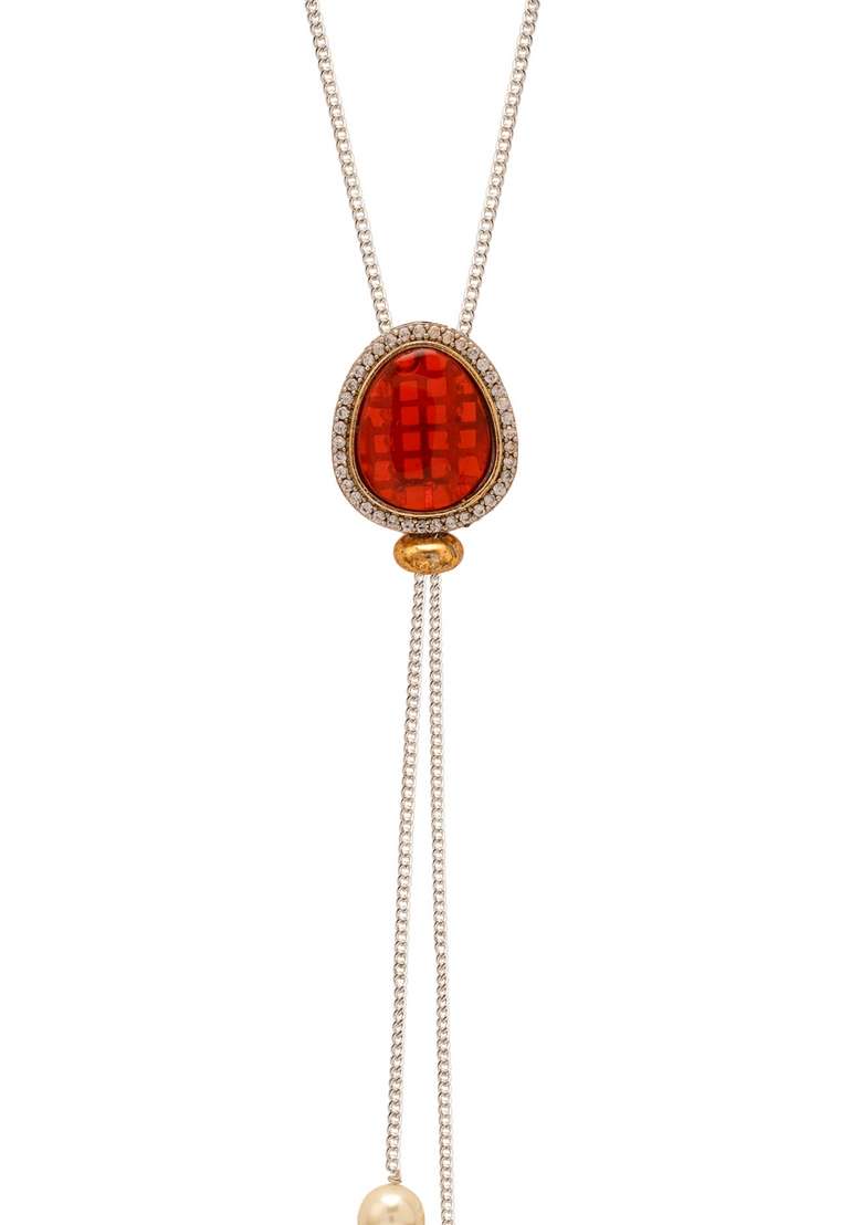 22Kt Gold Plated Dazzling Red Lariat - Indya