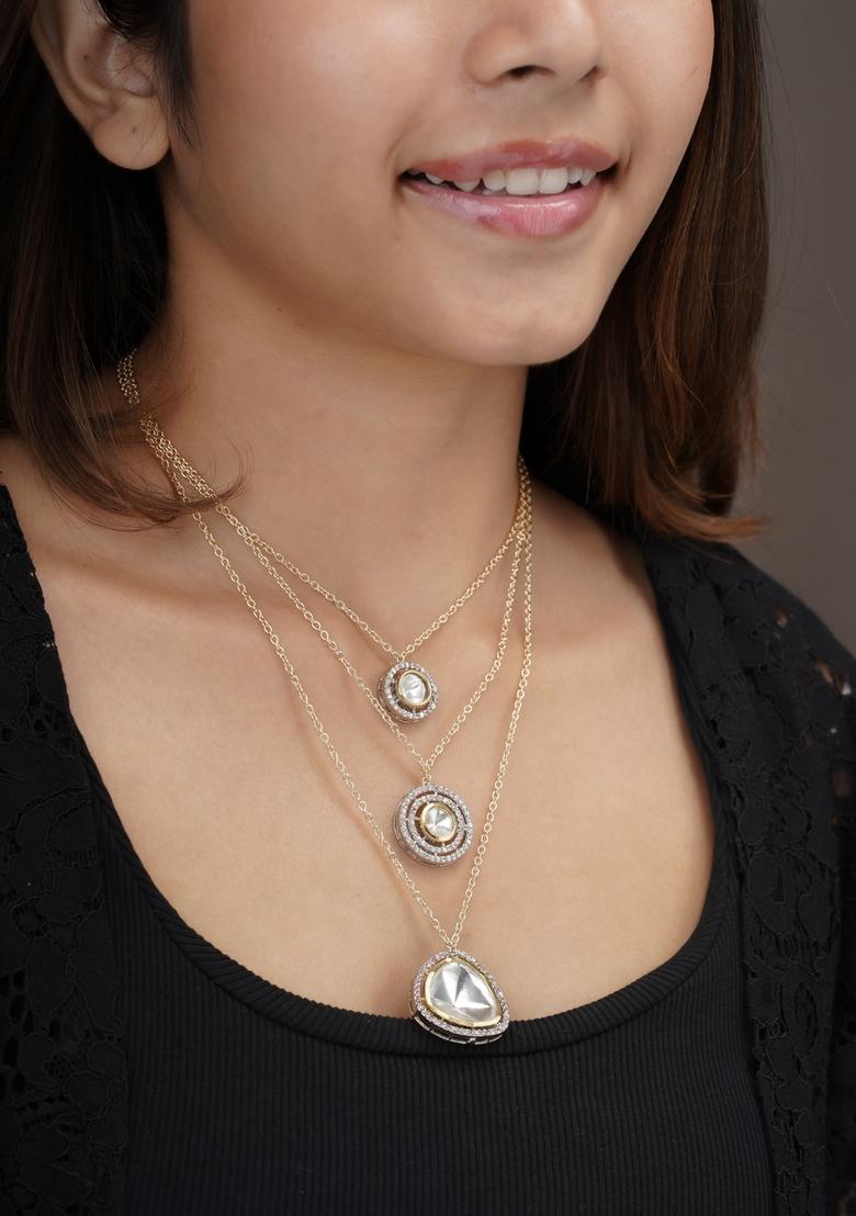 22Kt Gold Plated Gleaming Polki Stackable Necklace - Indya