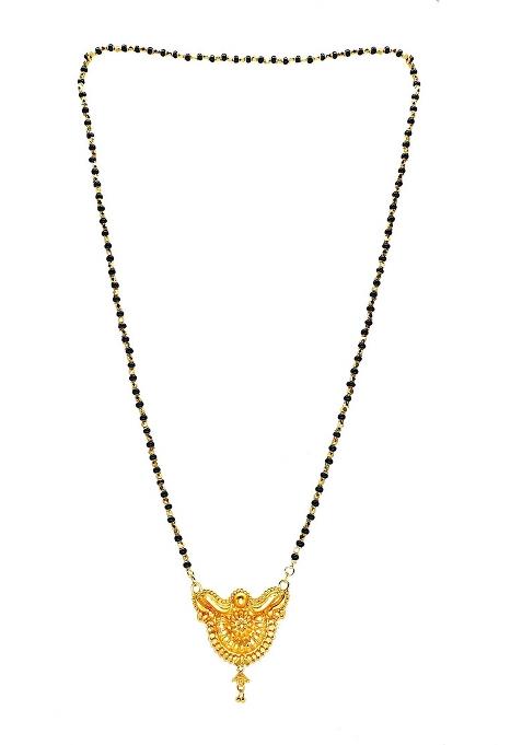 Gold Plated Gold And Black Beads Alloy Mangalsutra