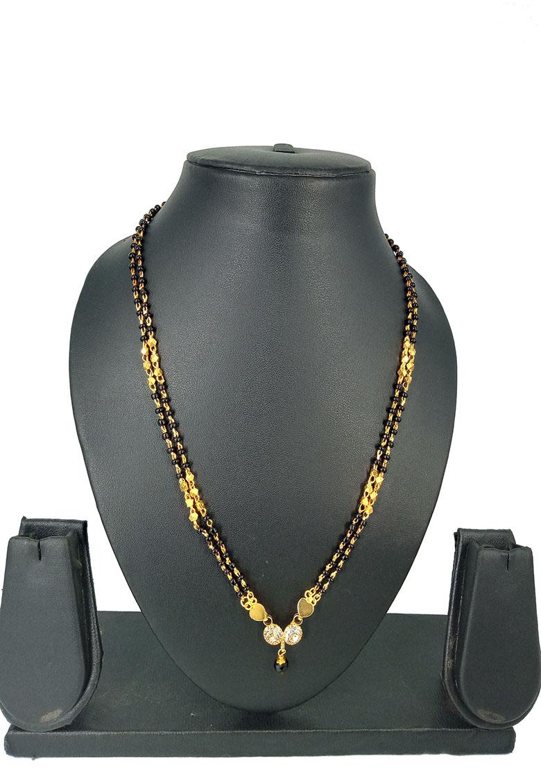 Gold Plated Gold And Black Beads Metal Mangalsutra