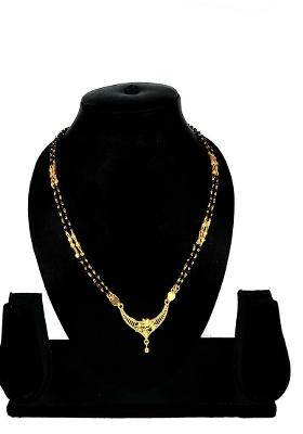 Gold Plated Gold And Black Beads Metal Mangalsutra