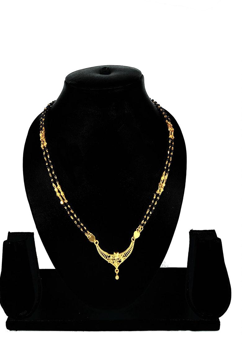 Gold Plated Gold And Black Beads Metal Mangalsutra