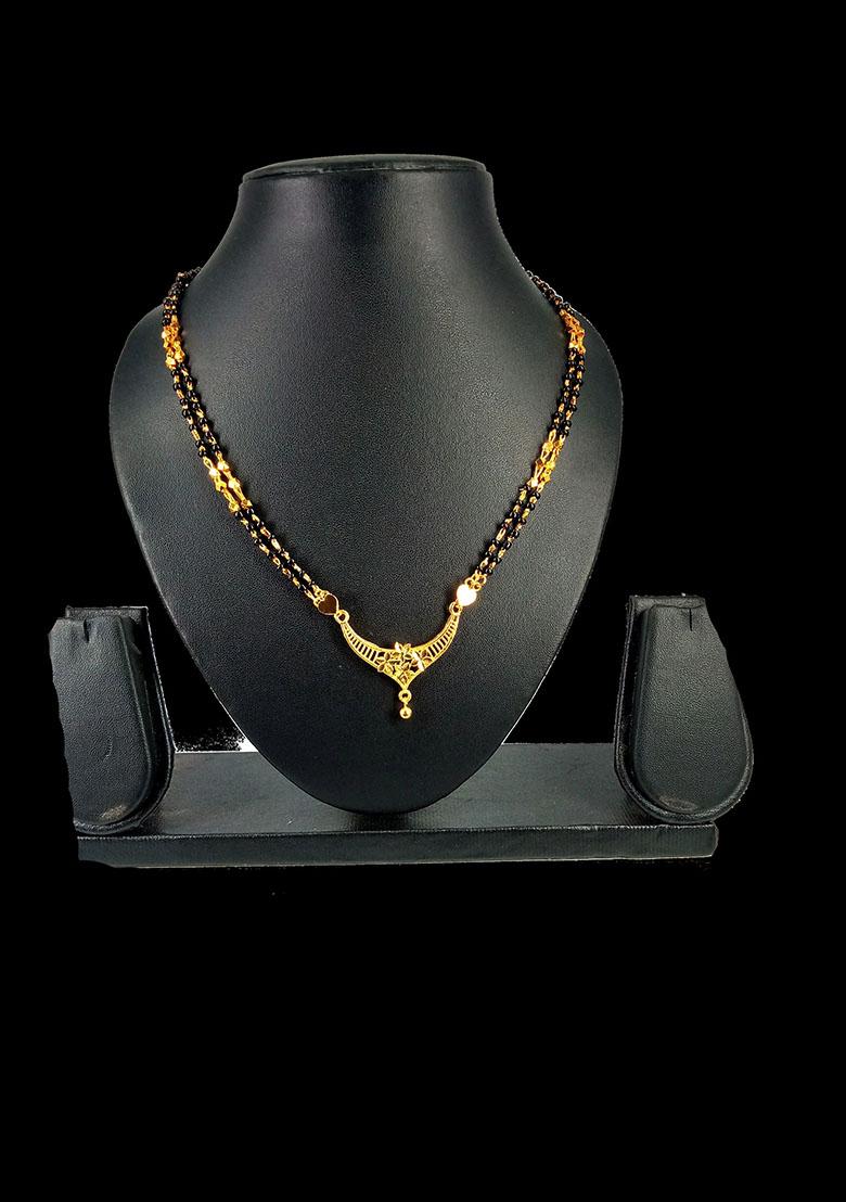 Gold Plated Gold And Black Beads Metal Mangalsutra