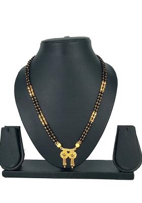 Gold Plated Gold And Black Beads Metal Mangalsutra