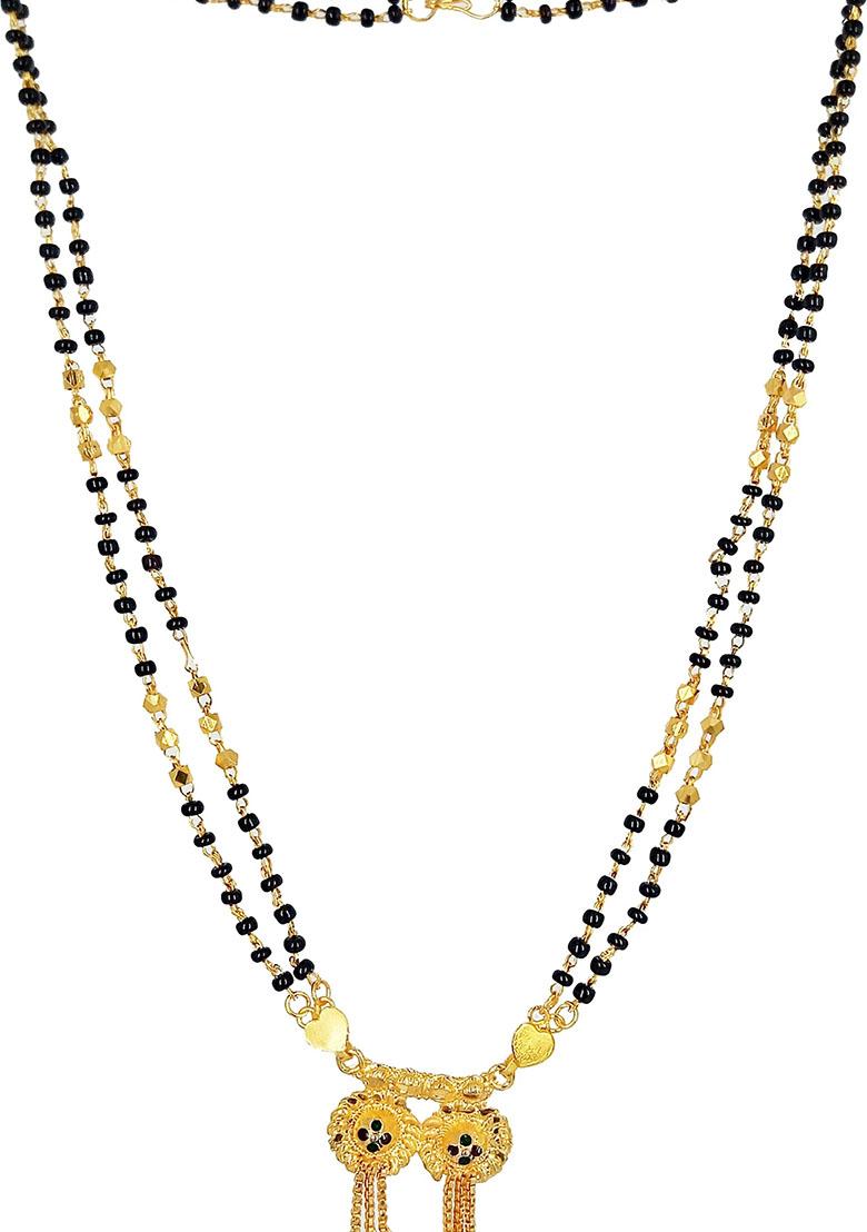 Gold Plated Gold And Black Beads Metal Mangalsutra