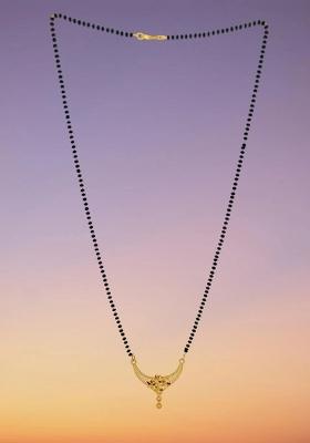 Gold Plated Gold And Black Beads Metal Mangalsutra